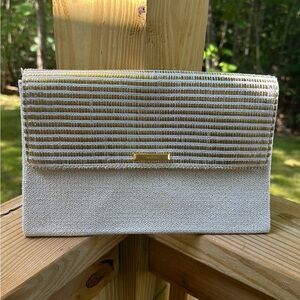 Stella & Dot Cream and Gold Woven Envelope Clutch